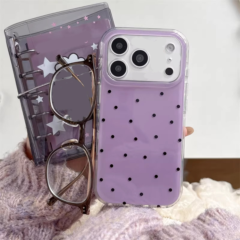 Phone Accessories For Girls - 韓国のインスタ映え女子向けシンプルな紫の水玉模様のかわいい漫画風スマホケース iPhone 17 16 15 14