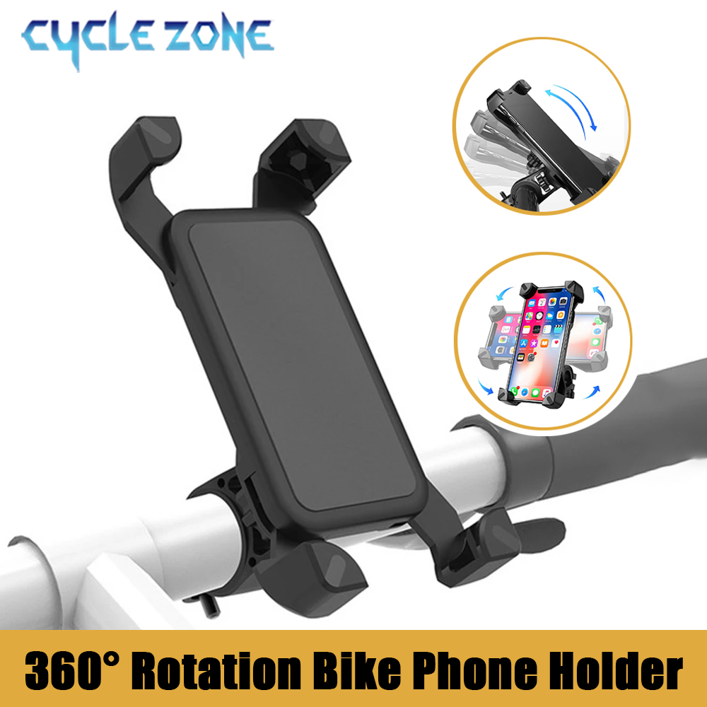 Phone Zone Accessories - 360 ° 調整可能な自転車電話マウントユニバーサル自転車オートバイ電話ホルダー防振ハンドルバークリップサイクリングアクセサリー