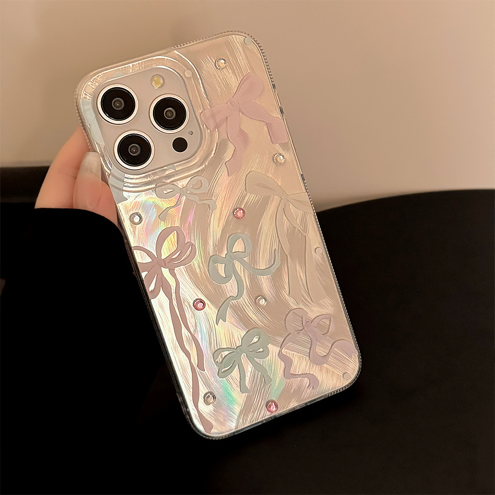 Phone Accessories Quotes - 韓国のカラフルな蝶結びダイヤモンドステッカー付きiPhoneケース（iPhone 17 Air、16、15、14、13、12、11 Pro Max対応）耐衝撃保護ハードカバー