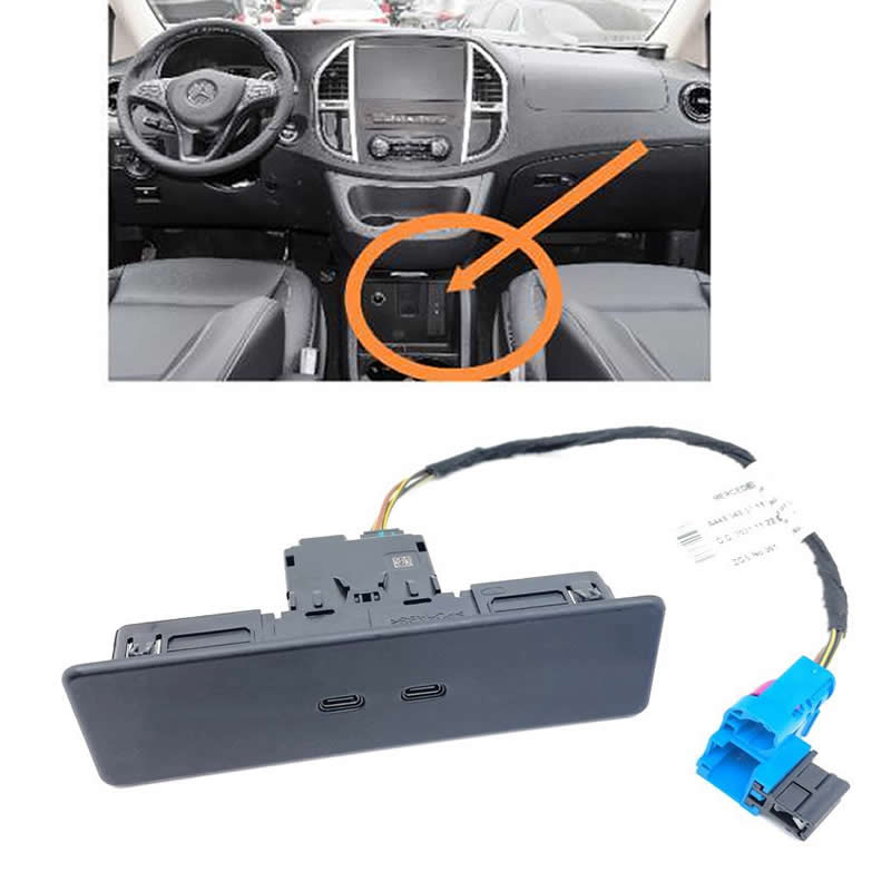 Fast Charging Cable - A4486830600純正カーチャージャーUSB C Type-Cケーブルデュアルポート急速充電アダプターキット メルセデスベンツVクラス Vito Metris用
