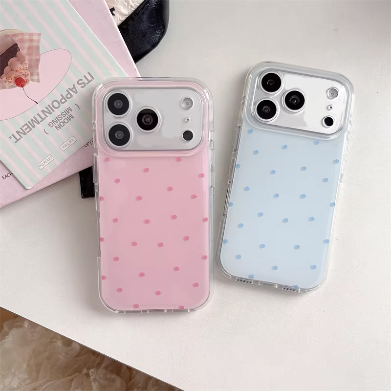 Phone Accessories For Girls - 韓国風 シンプル ブルー ピンク 水玉模様 漫画風