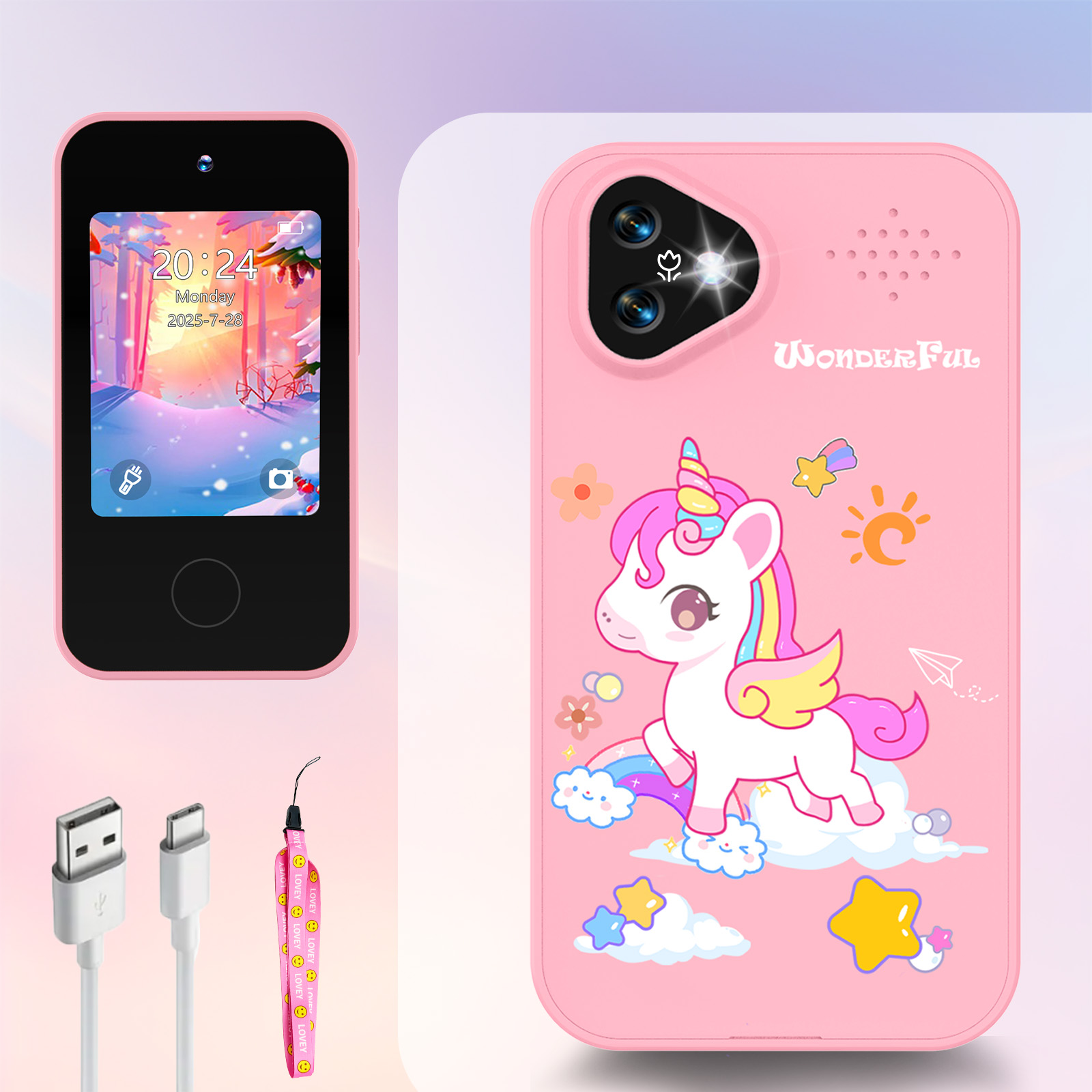 Phone Accessories Baby - ユニコーンキッズスマートフォンカメラおもちゃタッチスクリーンベビーモバイルMP3プレーヤーデジタル教育カメラ女の子男の子向け3〜12歳