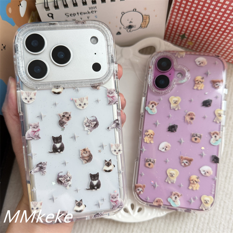 Phone Accessories For Girls - 韓国製フルスクリーン子猫子犬スタースターY2Kガールフォンケース iPhone 18 11 12 13