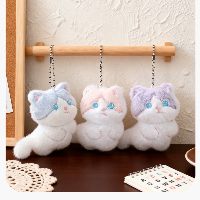 Phone Accessories In China - かわいい三毛猫のぬいぐるみキーホルダー、バッグチャーム、カップルギフトペンダントバッグぬいぐるみキーホルダー、誕生日プレゼント用の電話車キーリング
