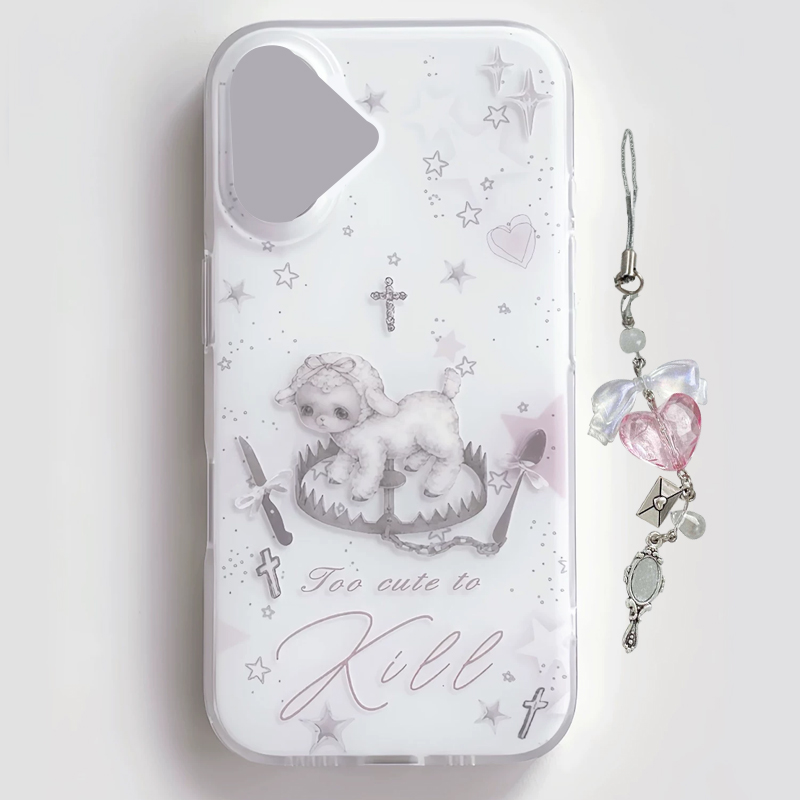 Phone Accessories For Girls - Y2K韓国風INSクリエイティブキュートピンク子羊漫画風スマホケース iPhone 17 16 15 14