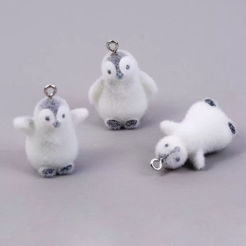 Phone Accessories Jewelry - 5個入り フロッキング加工 小さなペンギン レジンチャーム 動物ペンダント DIY