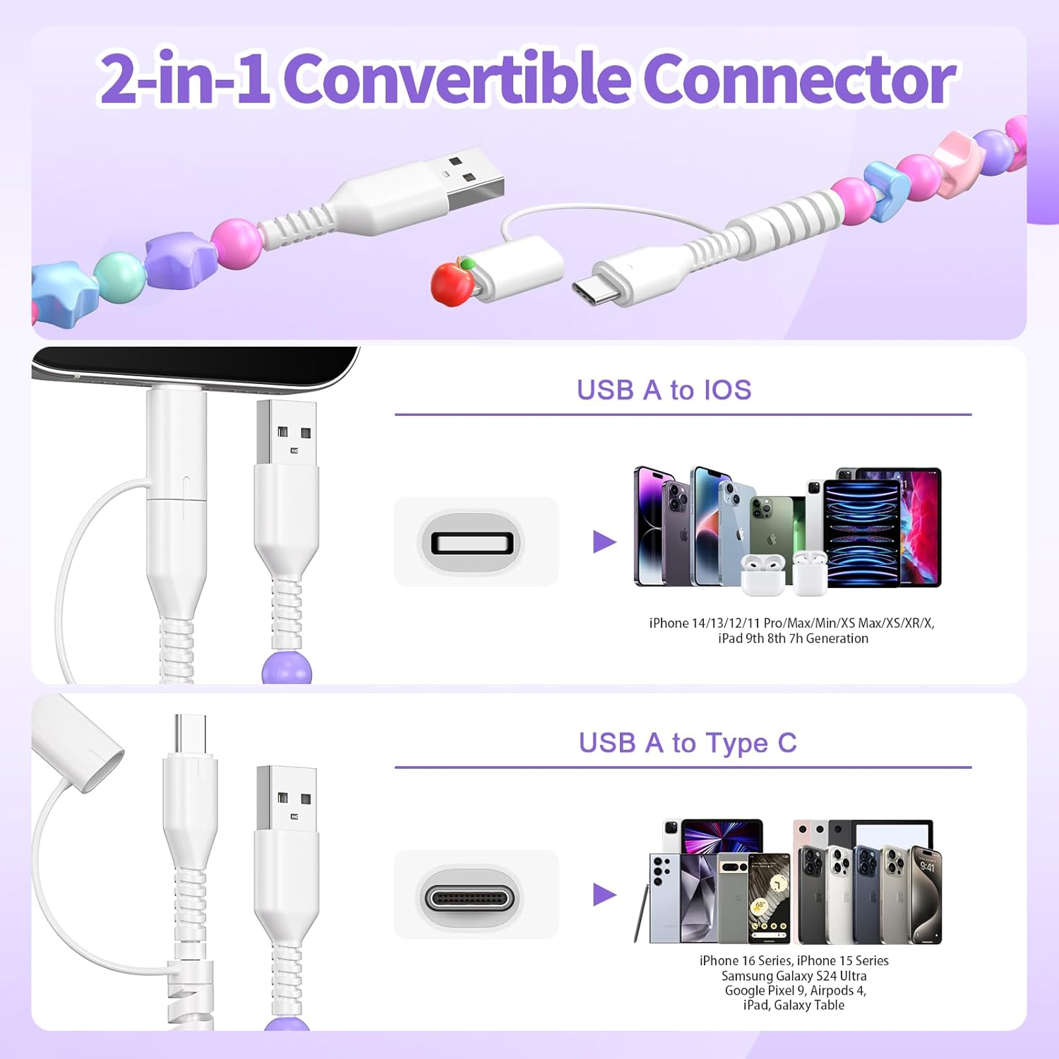 ビーズ充電コード、充電ケーブル USB A to USB C - Fast Charging Cable のレビューと価格