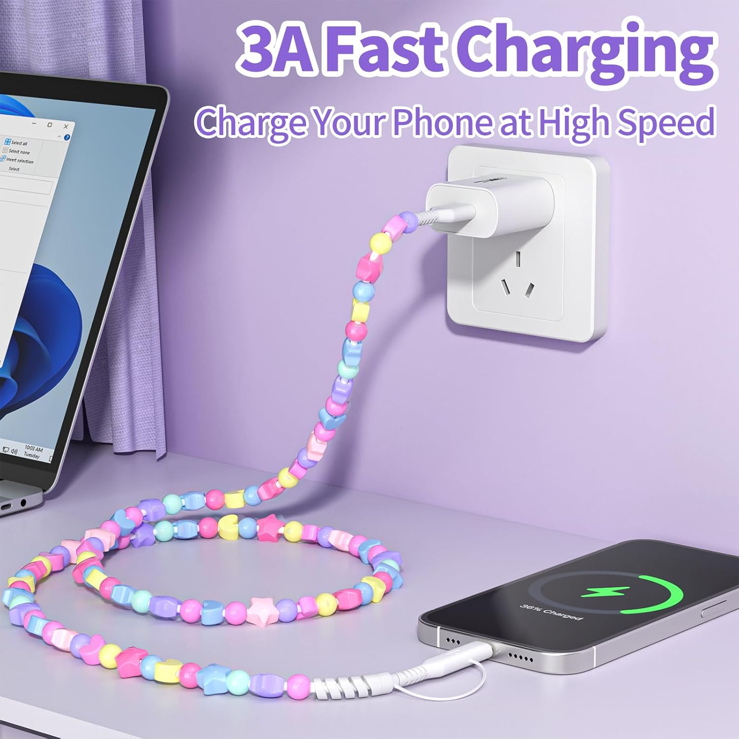 ビーズ充電コード、充電ケーブル USB A to USB C - Fast Charging Cable のレビューと価格