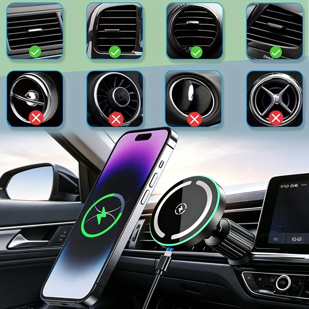LEDワイヤレス充電器 磁気式車載ホルダー iPhone 1 - Phone Accessories Types のレビューと価格