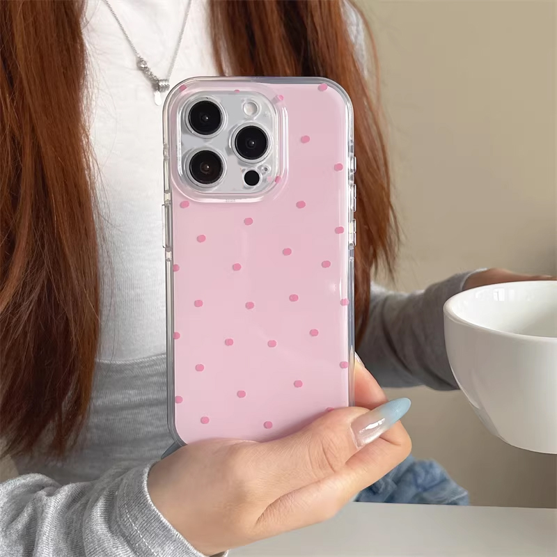 韓国風 シンプル ブルー ピンク 水玉模様 漫画風 スマホケ - Phone Accessories For Girls のレビューと価格