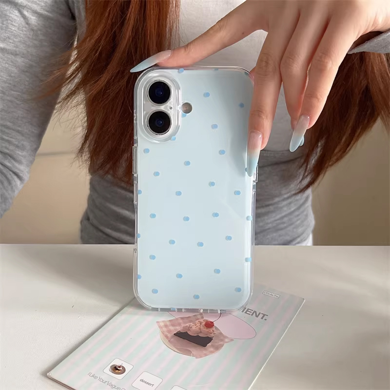 韓国風 シンプル ブルー ピンク 水玉模様 漫画風 スマホケ - Phone Accessories For Girls のレビューと価格