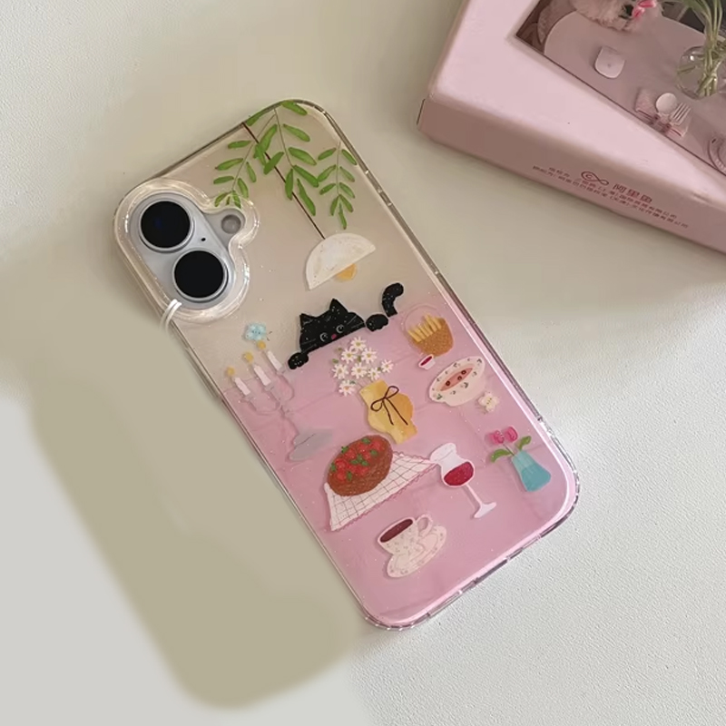 インスタ映え可愛いダイニングテーブルと小さな黒猫の漫画風スマ - Phone Accessories For Girls のレビューと価格