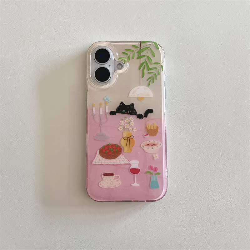 インスタ映え可愛いダイニングテーブルと小さな黒猫の漫画風スマ - Phone Accessories For Girls のレビューと価格